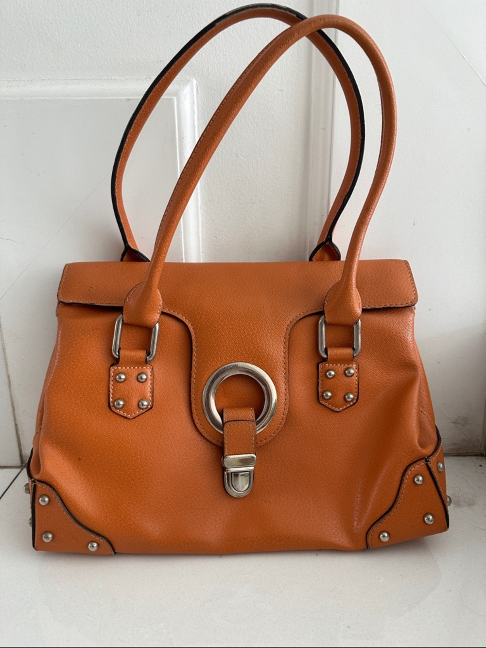 Women’s Orange Leather Satchel Handbag